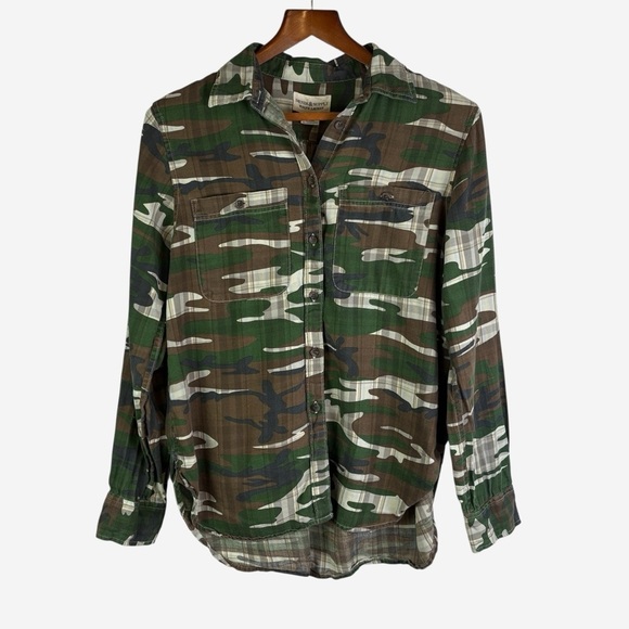 Denim & Supply Ralph Lauren Womens Shirt Size S Camo Over Plaid Button Front - Picture 1 of 12